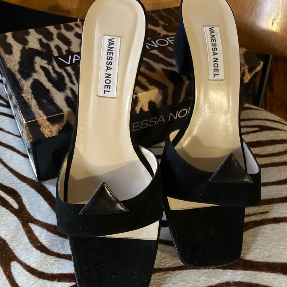 NWB NYC Vanessa Noel Black Suede/leather Block Heel Slides/Mules 41/10